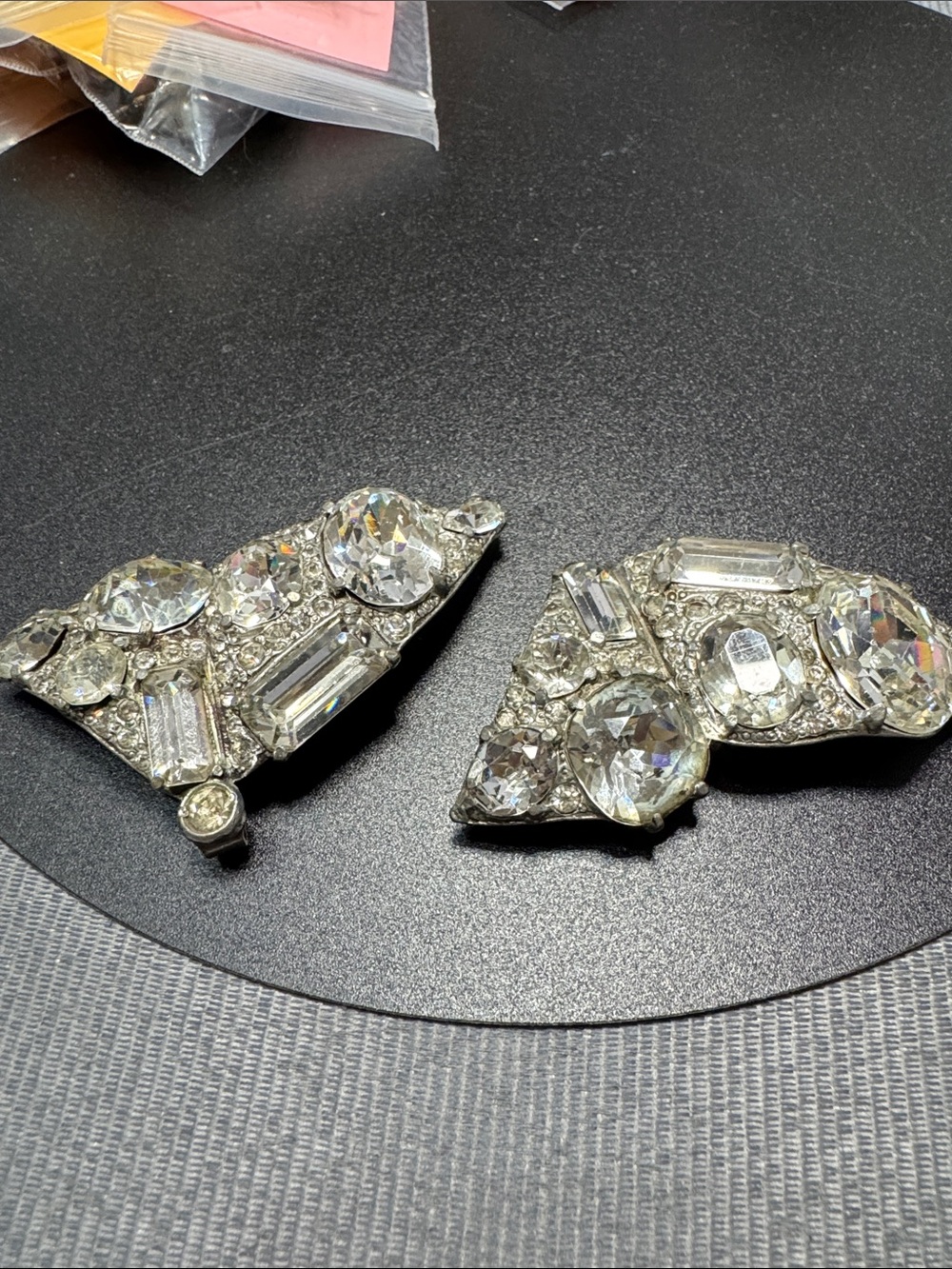 VTG Clear Crystal Rhinestone Silver-Tone Brooch Pair - Sparkling Accent